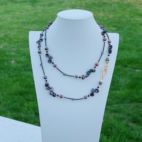 S139 Handmade Double Layer Freshwater Pearl Long Necklace - Picture 2 of 8